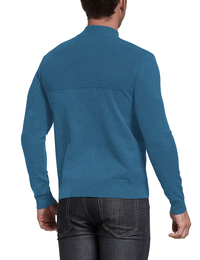 NITAGUT Mens Slim Fit Zip Up Mock Neck Polo Sweater Casual Long Sleeve Sweater and Pullover Sweaters with Ribbing Edge(Blue-M) - Image 5